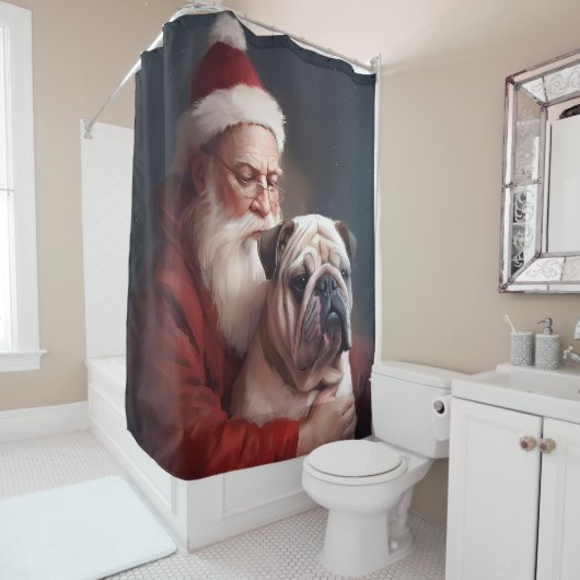 Bulldog Met Sinterklaas Festive Kerst  Douchegordijn (In situ)