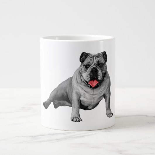 Bulldog met speelse rode accenten grote koffiekop (Voorkant)