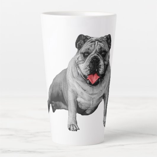 Bulldog met speelse rode accenten latte mok (Voorkant)