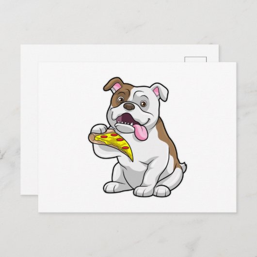 Bulldog met stuk pizza briefkaart (Voorkant / Achterkant)
