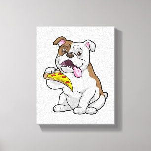 Bulldog met stuk Pizza Canvas Afdruk