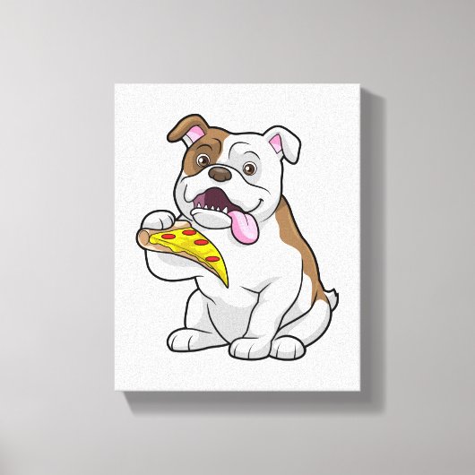 Bulldog met stuk Pizza Canvas Afdruk (Voorkant)