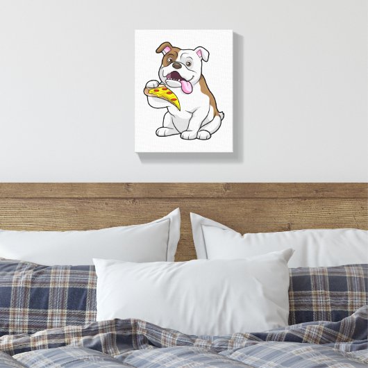 Bulldog met stuk Pizza Canvas Afdruk (Insitu (Slaapkamer))
