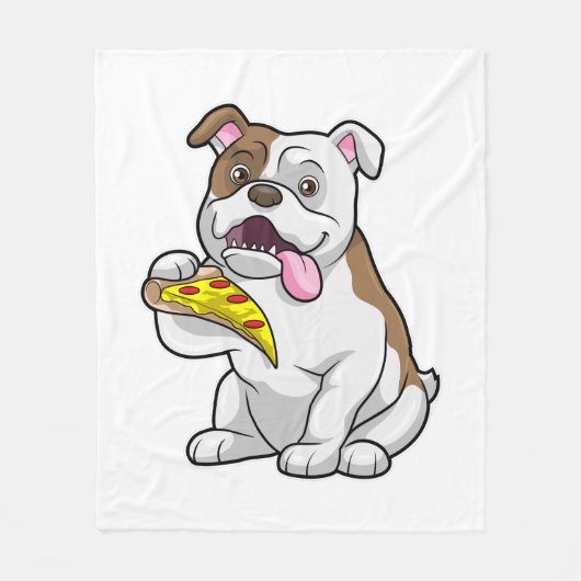 Bulldog met stuk Pizza Fleece Deken (Voorkant)