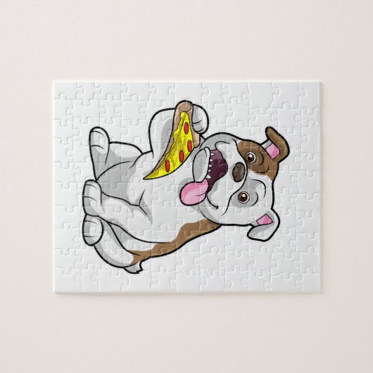 Bulldog met stuk Pizza Legpuzzel (Horizontaal)