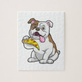 Bulldog met stuk Pizza Legpuzzel (Verticaal)