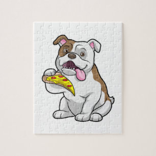 Bulldog met stuk Pizza Legpuzzel