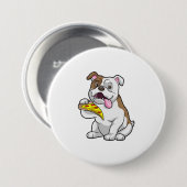 Bulldog met stuk Pizza Ronde Button 7,6 Cm (Voorkant /achterkant)