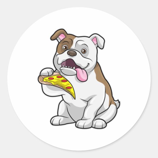 Bulldog met stuk Pizza Ronde Sticker (Voorkant)