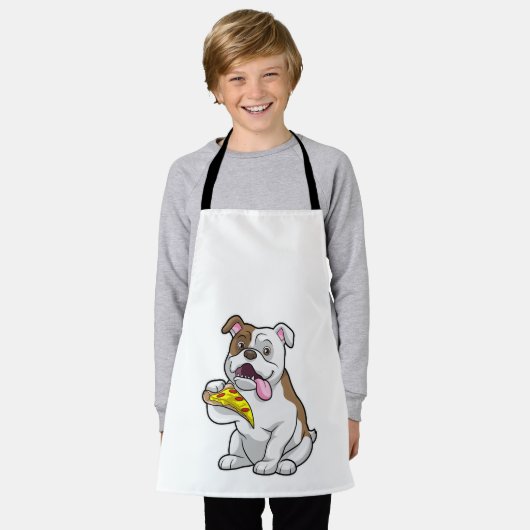 Bulldog met stuk Pizza Schort (Gedragen)