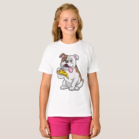 Bulldog met stuk Pizza T-shirt (Voorkant volledig)
