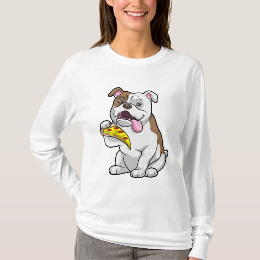 Bulldog met stuk Pizza T-shirt (Voorkant)
