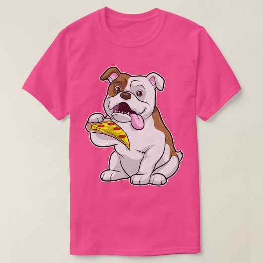 Bulldog met stuk Pizza T-shirt (Design voorkant)