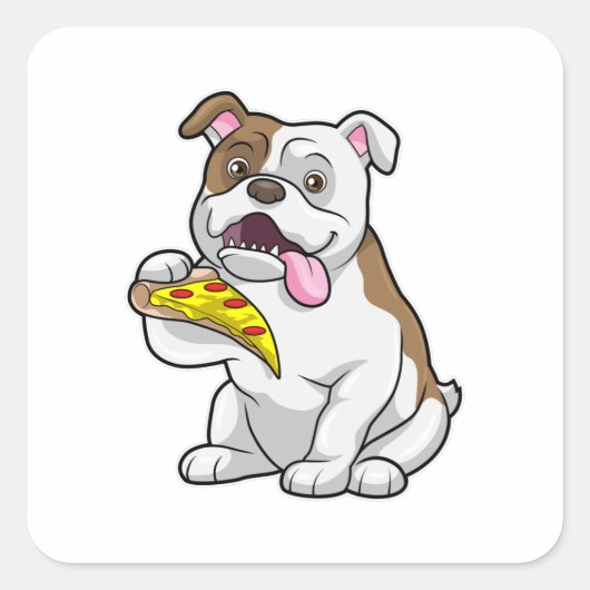 Bulldog met stuk Pizza Vierkante Sticker (Voorkant)