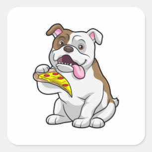 Bulldog met stuk Pizza Vierkante Sticker