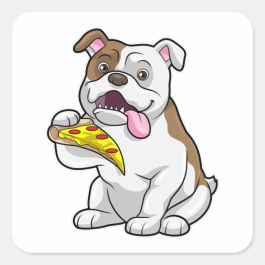 Bulldog met stuk Pizza Vierkante Sticker (Voorkant)