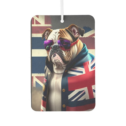 Bulldog met Union Jack Jacket Luchtverfrisser (Voorkant)