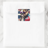 Bulldog met Union Jack Jacket Vierkante Sticker (Tas)