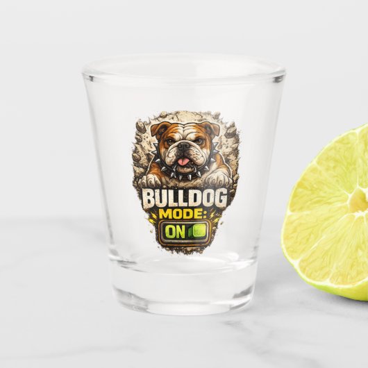 Bulldog Modus: AAN Shot Glas (Voorkant)