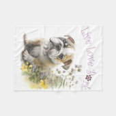 Bulldog Mom Floral Fleece Deken (Voorkant (Horizontaal))