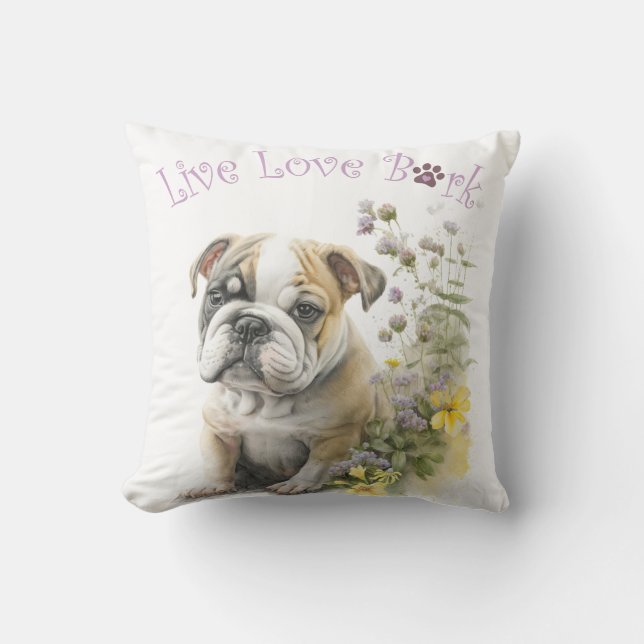 Bulldog Mom Floral Kussen (Voorkant)