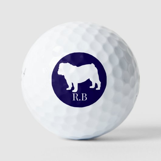 Bulldog Monogrammed Blue Navy Custom Golf Golfballen (Voorkant)