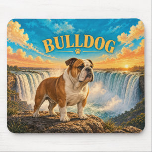Bulldog, Niagara Falls Oude Waterverf Honden Kunst Muismat