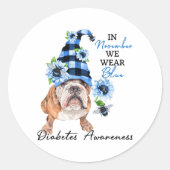 Bulldog November We Draag Blauwe Diabetes Ronde Sticker (Voorkant)