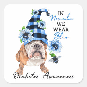 Bulldog November We Draag Blauwe Diabetes Vierkante Sticker