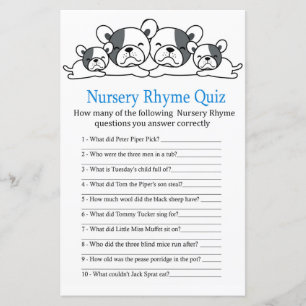 Bulldog Nursery Rhyme Quiz baby shower game