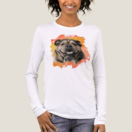 Bulldog of uw foto Grunge Hond Mam Tri-Blend Shirt (Voorkant volledig)