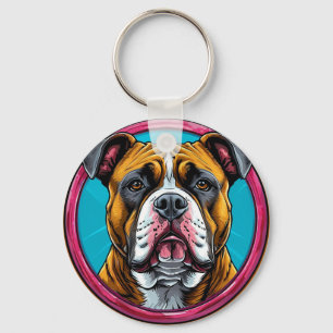 Bulldog omlijst door een cirkelvormig decoratief o sleutelhanger