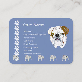 Bulldog op Country Blue met Pawprints Visitekaartje