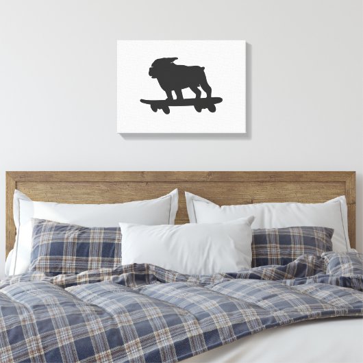 Bulldog op een skateboard - Kies achtergrondkleur Canvas Afdruk (Insitu (Slaapkamer))