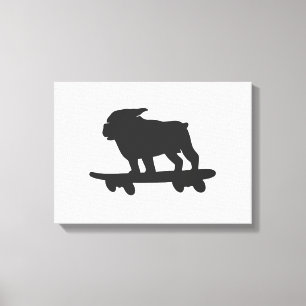Bulldog op een skateboard - Kies achtergrondkleur Canvas Afdruk