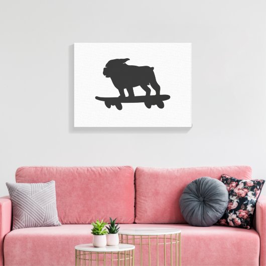 Bulldog op een skateboard - Kies achtergrondkleur Canvas Afdruk (Insitu (Woonkamer))