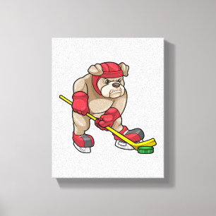 Bulldog op Ice hockey met Hockey stick Canvas Afdruk