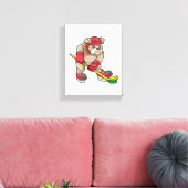 Bulldog op Ice hockey met Hockey stick Canvas Afdruk (Insitu (Woonkamer))