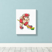 Bulldog op Ice hockey met Hockey stick Canvas Afdruk (Insitu (Houten vloer))