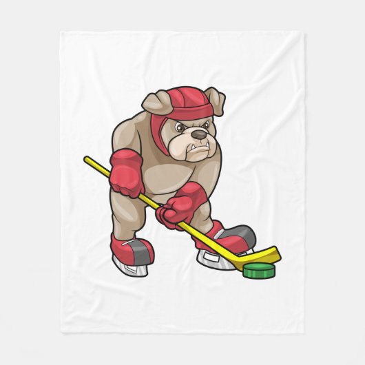 Bulldog op Ice hockey met Hockey stick Fleece Deken (Voorkant)