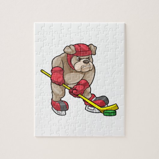 Bulldog op Ice hockey met Hockey stick Legpuzzel (Verticaal)