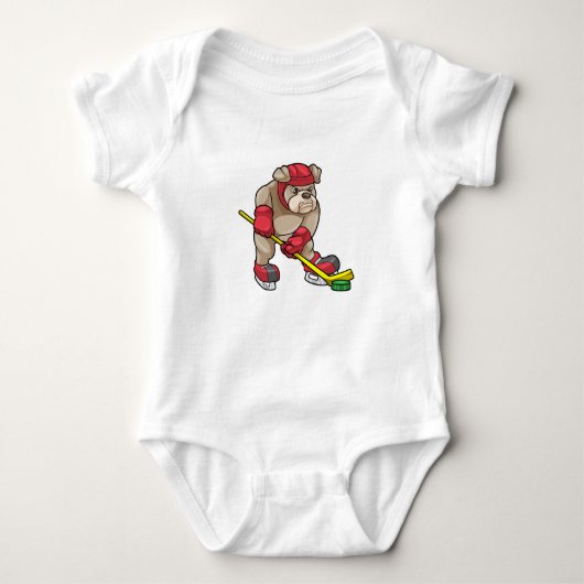 Bulldog op Ice hockey met Hockey stick Romper (Voorkant)