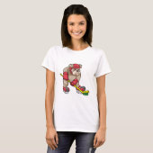 Bulldog op Ice hockey met Hockey stick T-shirt (Voorkant volledig)