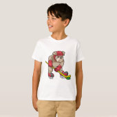 Bulldog op Ice hockey met Hockey stick T-shirt (Voorkant volledig)