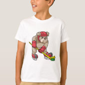 Bulldog op Ice hockey met Hockey stick T-shirt (Voorkant)