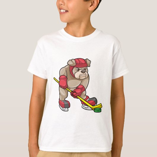 Bulldog op Ice hockey met Hockey stick T-shirt (Voorkant)