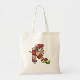 Bulldog op Ice hockey met Hockey stick Tote Bag