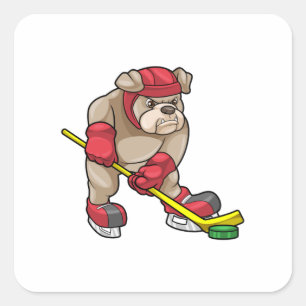 Bulldog op Ice hockey met Hockey stick Vierkante Sticker