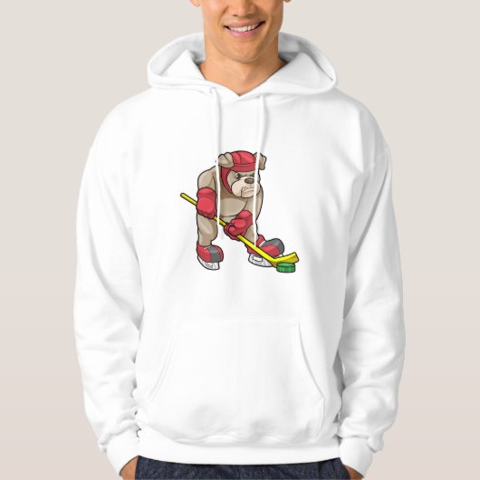 Bulldog op Ice hockey met Ice hockey stick Hoodie (Voorkant)