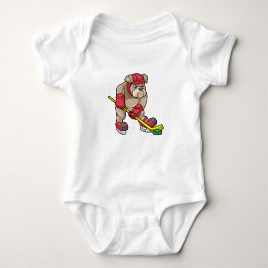 Bulldog op Ice hockey met Ice hockey stick Romper (Voorkant)
